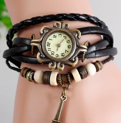 Dames vintage armband horloge met Eifel toren hangertje