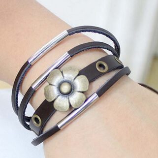 Armband bloem leer